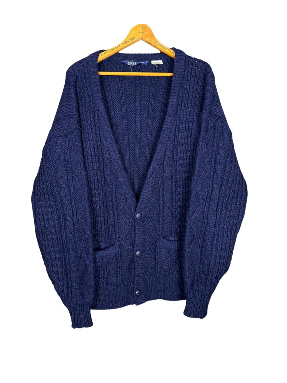 Vintage 90s Bay Club Chunky Knit Cardigan Large Fisherman Grandpa Core Navy Blue